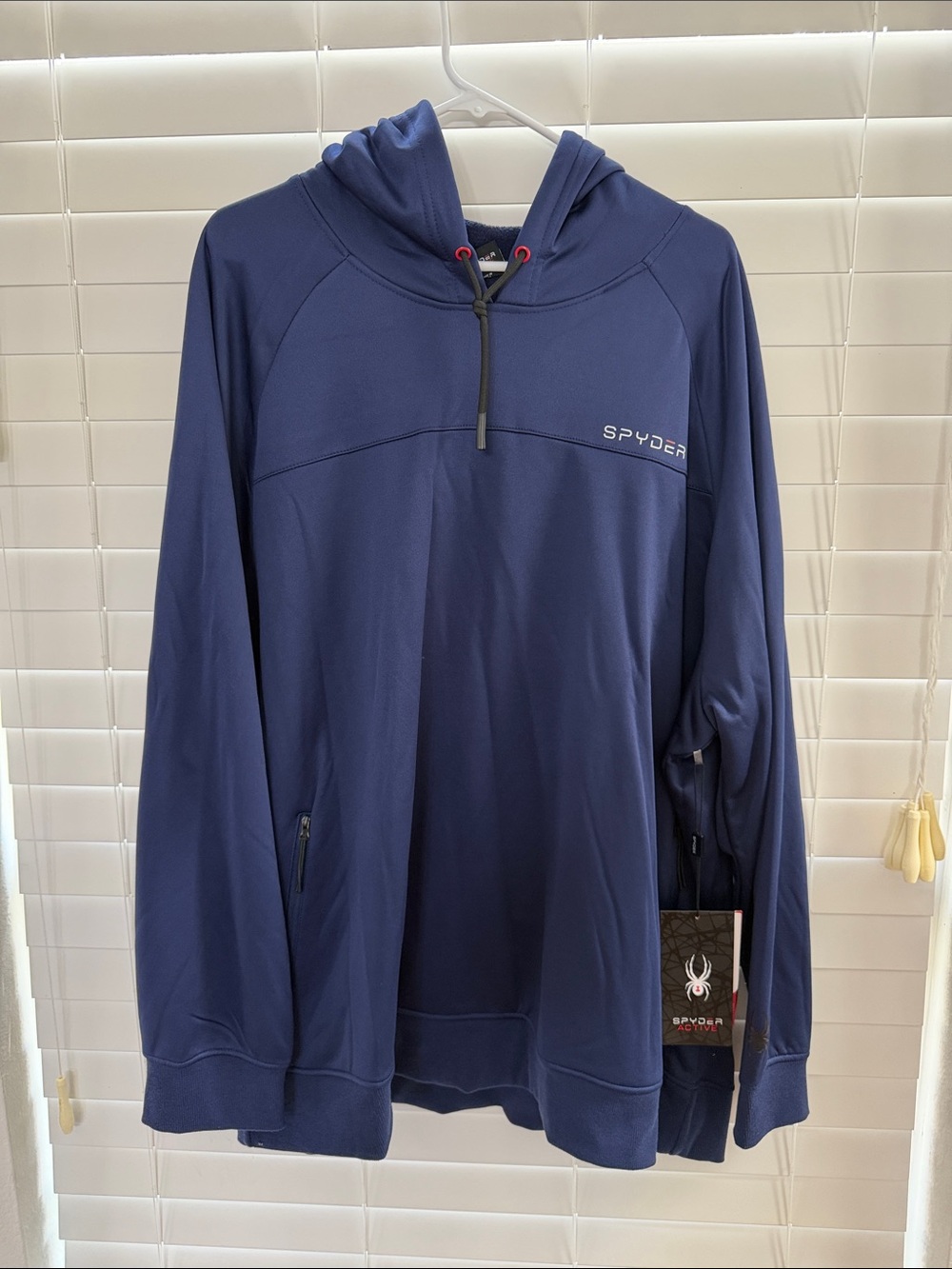Spyder Men's Dark Blue ACTIVE Hooded Pullover with pocket zippers.  3XL. NWT